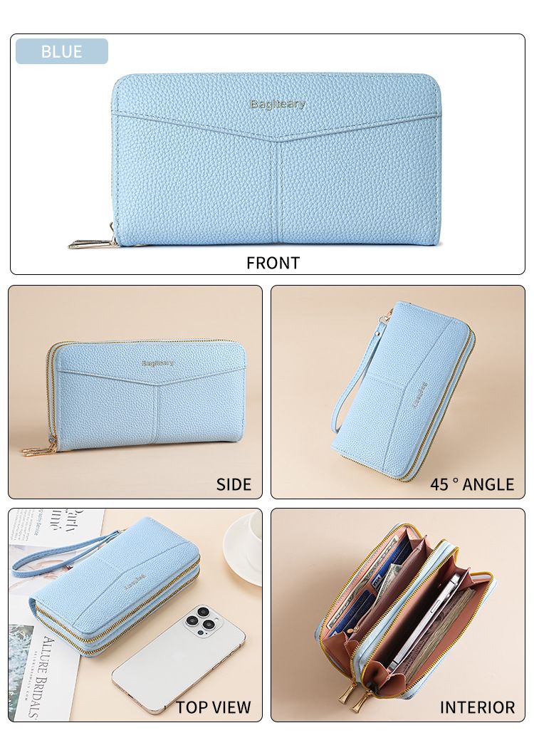 Women's Long Wallet, Clutch Bag, Double Zipper Change Bag, Lychee Pattern Women's Wallet._voghion.com