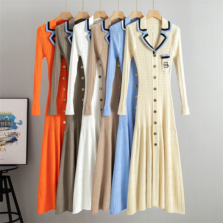 Ropa de mujer, primavera y otoño 2024, nuevo vestido de punto ajustado, ropa interior de mujer, ropa exterior, manga larga, falda ajustada a la cadera._voghion.com