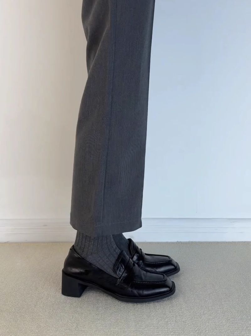 Mocassini Lancui Commuter 2025 Primavera con punta quadrata e tacco spesso, da donna, neri, senza lacci, con tacco medio_voghion.com