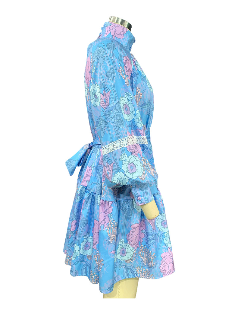 Damenbekleidung neues Modetemperament große Größe Damen hoher Kragen bedrucktes Hemdkleid_voghion.com