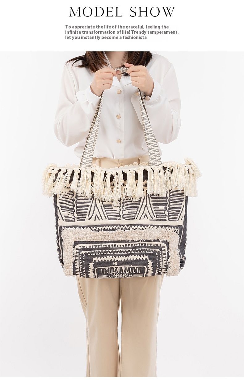 ENSPT Große Kapazität Canvas Tote Damen Urlaub One-Shoulder Strandtasche_voghion.com