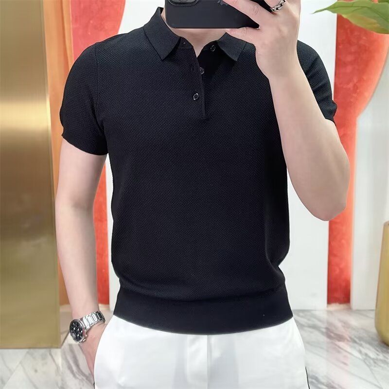 Men's Clothing Men's polo shirt 2024 summer brand fashion slim handsome solid color lapel ice silk short sleeved T shirt_voghion.com