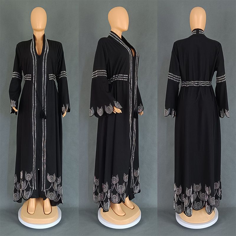 9007 Muslim Abaya Arab Kaftan Plus Size Women's Dress With Flared Long Sleeves_voghion.com
