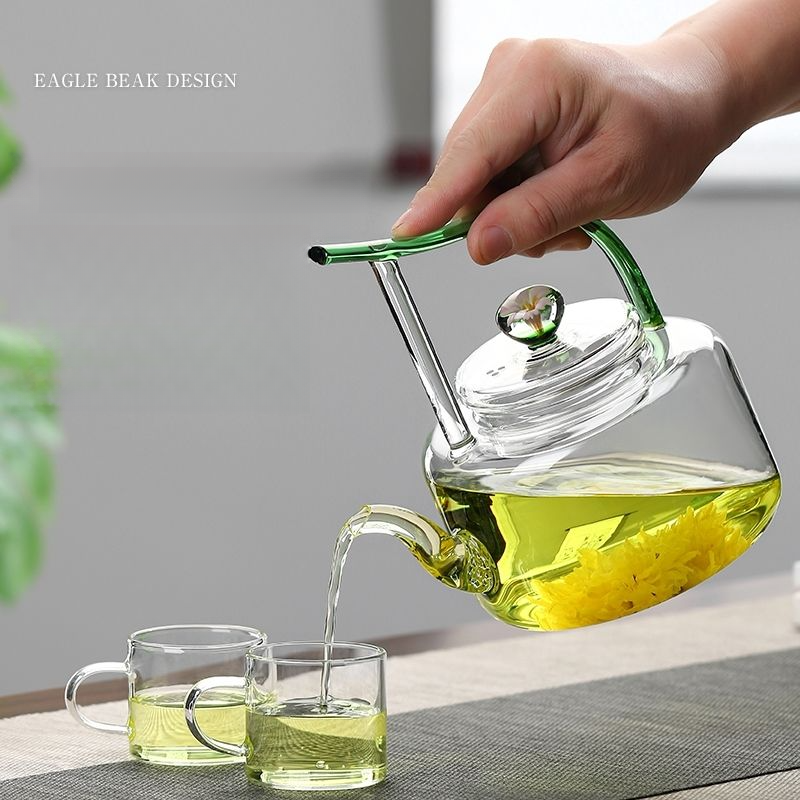 Rein handgefertigte, handbemalte, hitzebeständige Teekanne aus Glas im chinesischen Stil, temperaturbeständig von -20 °C bis 130 °C, Präzision_voghion.com