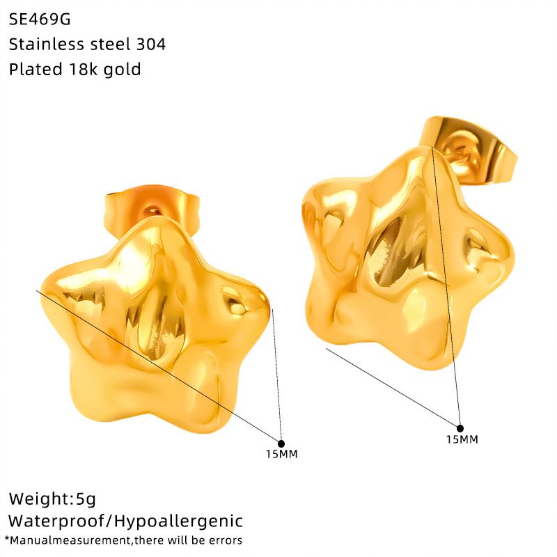 Earrings Unisex Jewelry Fashion Exaggerated Gold Stainless Steel Concave And Convex Hammer Pattern Prismatic Symmetrical Earrings_voghion.com