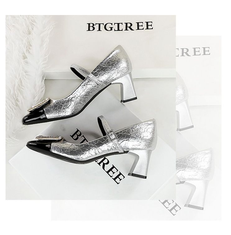 5298-K32 Scarpe da banchetto da donna con tacco medio grosso, punta quadrata, cinturino con fibbia in metallo con diamanti e bocca leggera, con blocchi di colore_voghion.com