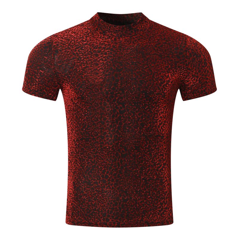 Men's Clothing Men's Personalized Textured Short Sleeved Bottoming Shirt Versatile Tight Sexy High Neck Stretch T Shirt_voghion.com