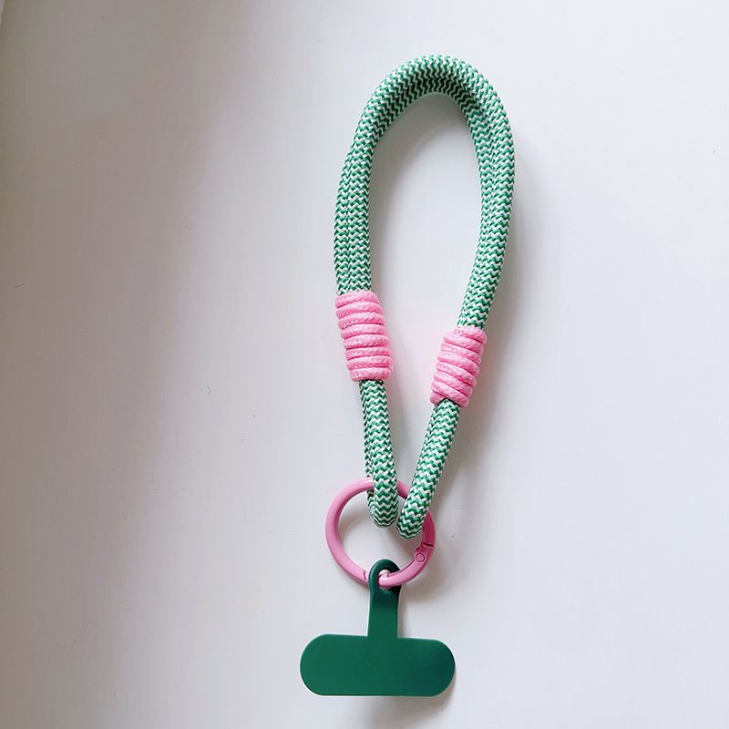 Dopamine Color Block Woven Phone Lanyard - 2-Strand Nylon Wrist Strap Anti-Loss Short Keychain (Durable & Stylish)_voghion.com