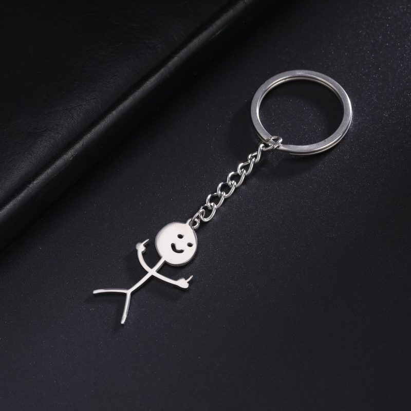 Bag Pendant Personality Cute Versatile Simple Smiley Graffiti Man Glossy Pendant Stainless Steel Keychain_voghion.com