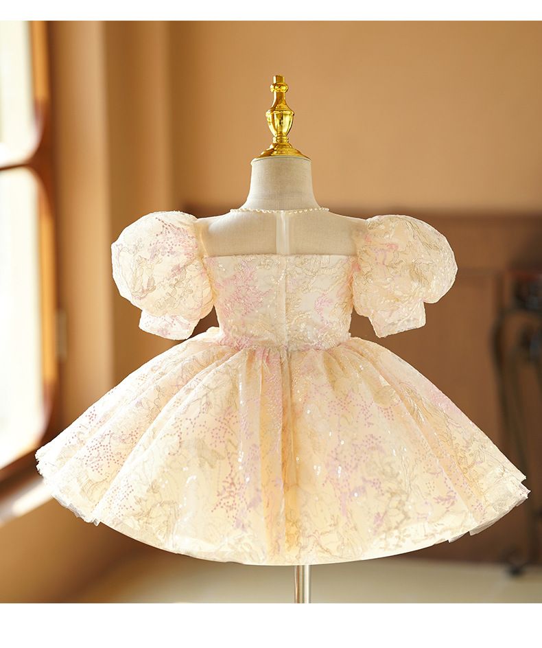 Abito da principessa color champagne per bambina - Elegante abito da spettacolo per occasioni speciali Tendenze moda più vendute_voghion.com