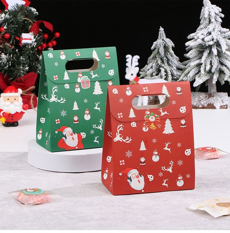 Weihnachtsgeschenktüten aus Kraftpapier für Kekse, Nougat- und Schneeflockengebäck – 10er-Packung, strapazierfähig, 350 g, rot/grün, Backverpackung_voghion.com