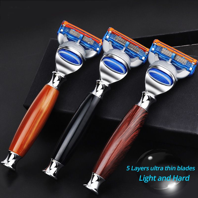 Men's Wood Razor Shaving Holder Barber Hair Beard Shave Manual Razor Handle Compatible with Fusion 5 Layers Razor Blades_voghion.com