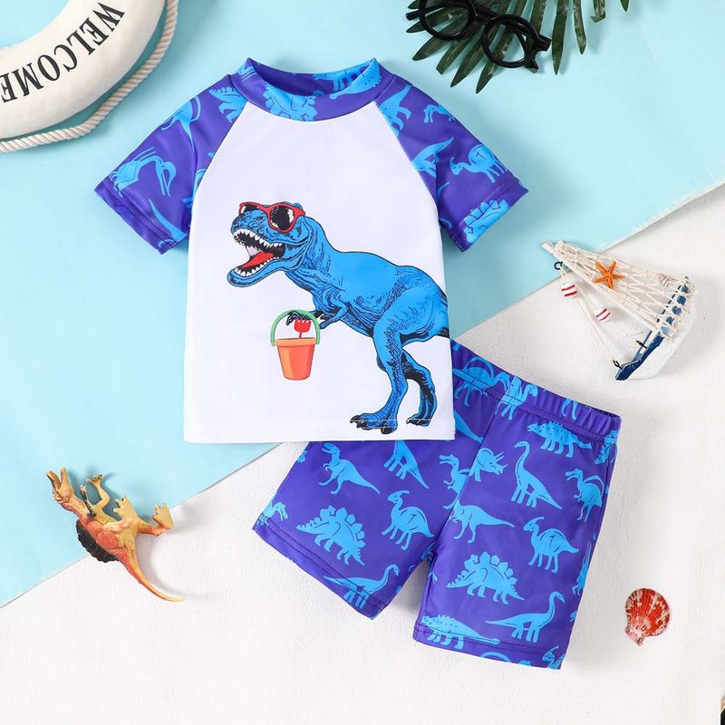 Traje de verano para niño, jersey de dinosaurio, pantalones cortos, traje de dos piezas, moda europea y americana, traje de baño de playa de secado rápido para niños._voghion.com