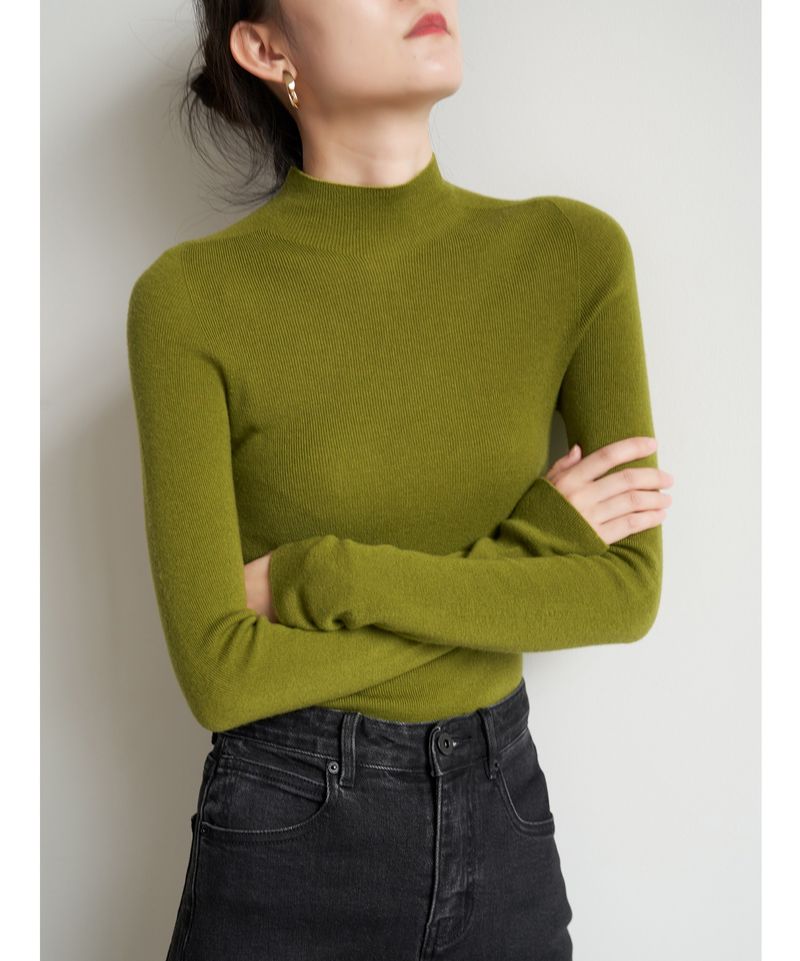 SS STUDIO Nahtloser Einteiliger Pendel-Eleganter Halbrollkragen-Wollstrickpullover Für Damen Herbst Winter Basishemd_voghion.com