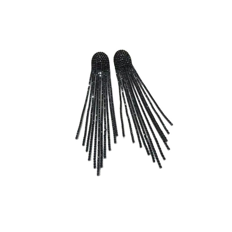 Boucles d'oreilles exagérées en diamant, boucles d'oreilles en strass à pampilles super longues, boucles d'oreilles pour robe de mariée_voghion.com