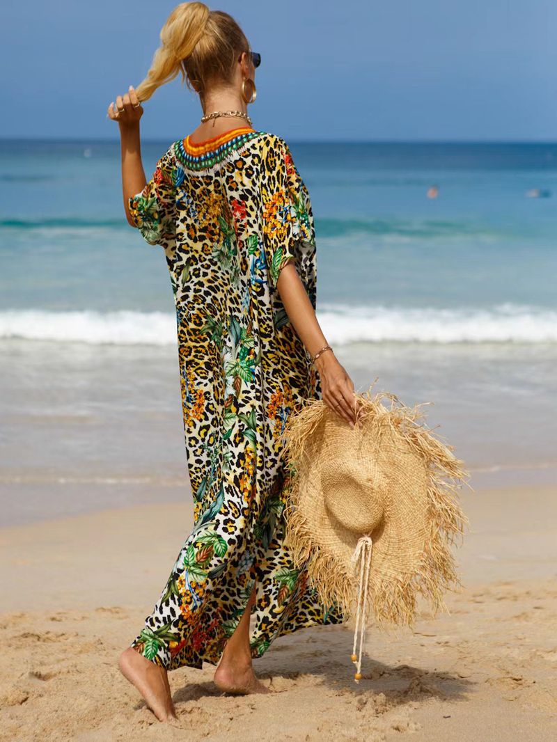 Bohemian Beach Cover-Up Kleid – Leichte und atmungsaktive Tunika aus 99 % Baumwolle für Damen, übergroßes, fließendes Sommerkleid, perfekt für den Pool_voghion.com