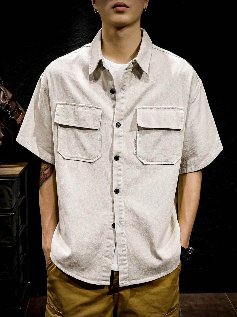 Abbigliamento da uomo taglie forti, camicia a maniche corte, giacca casual ampia con due tasche._voghion.com