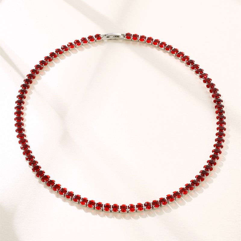 Collana con fila di zirconi intarsiati in rame Kérastase Hip-Hop, catena da tennis INS, specifiche multiple, ovale 4*6 colorato_voghion.com