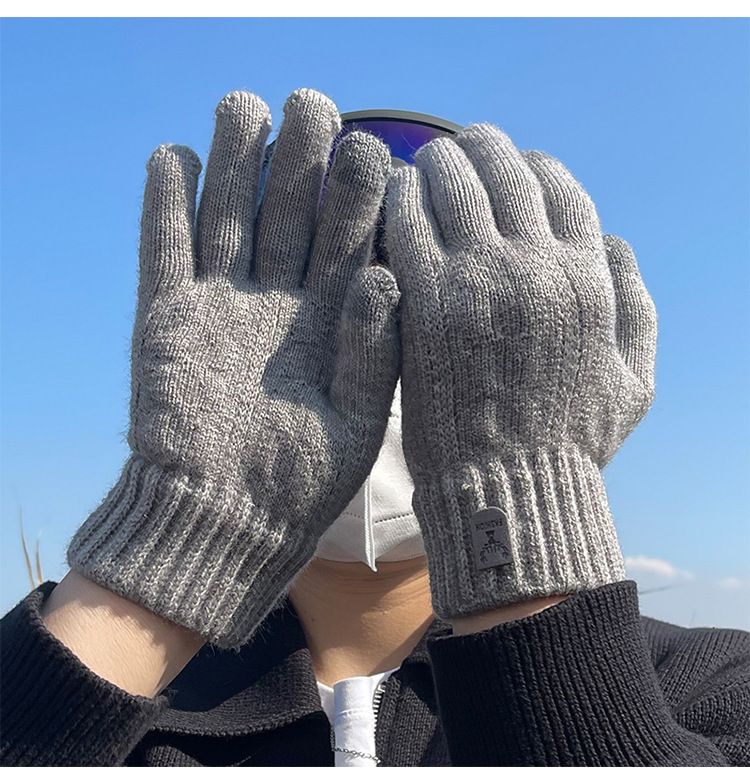 Guanti caldi per uomo possono toccare lo schermo in lana per equitazione e guida con ispessimento della lana per protezione dal freddo_voghion.com