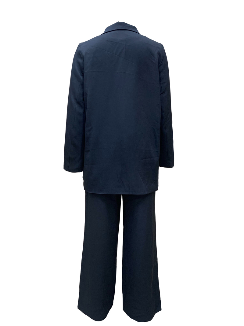 Pantaloni larghi da donna a gamba larga a vita alta a maniche lunghe con risvolto casual, due pezzi_voghion.com