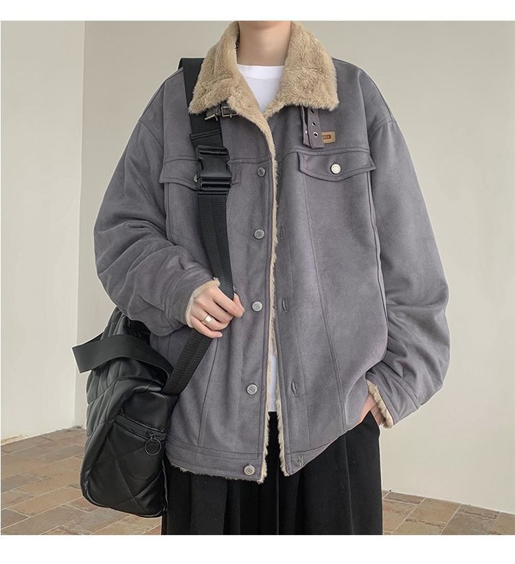 Giacca da motociclista in stile americano, in pelle di pecora integrata, in lana di agnello, per uomo, foderata in pile invernale, in pelle scamosciata spessa e cotone._voghion.com