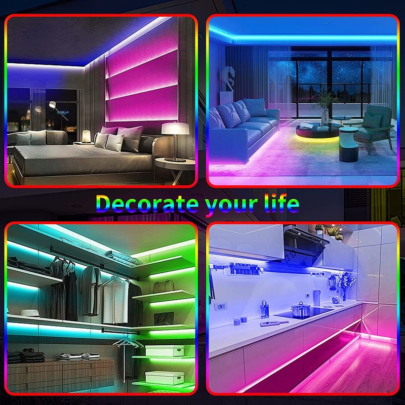 Tira de luces LED RGB USB de 5 V, control remoto Bluetooth/IR, 5050 SMD, 18 LED/m, 16 millones de colores, sincronización con música._voghion.com