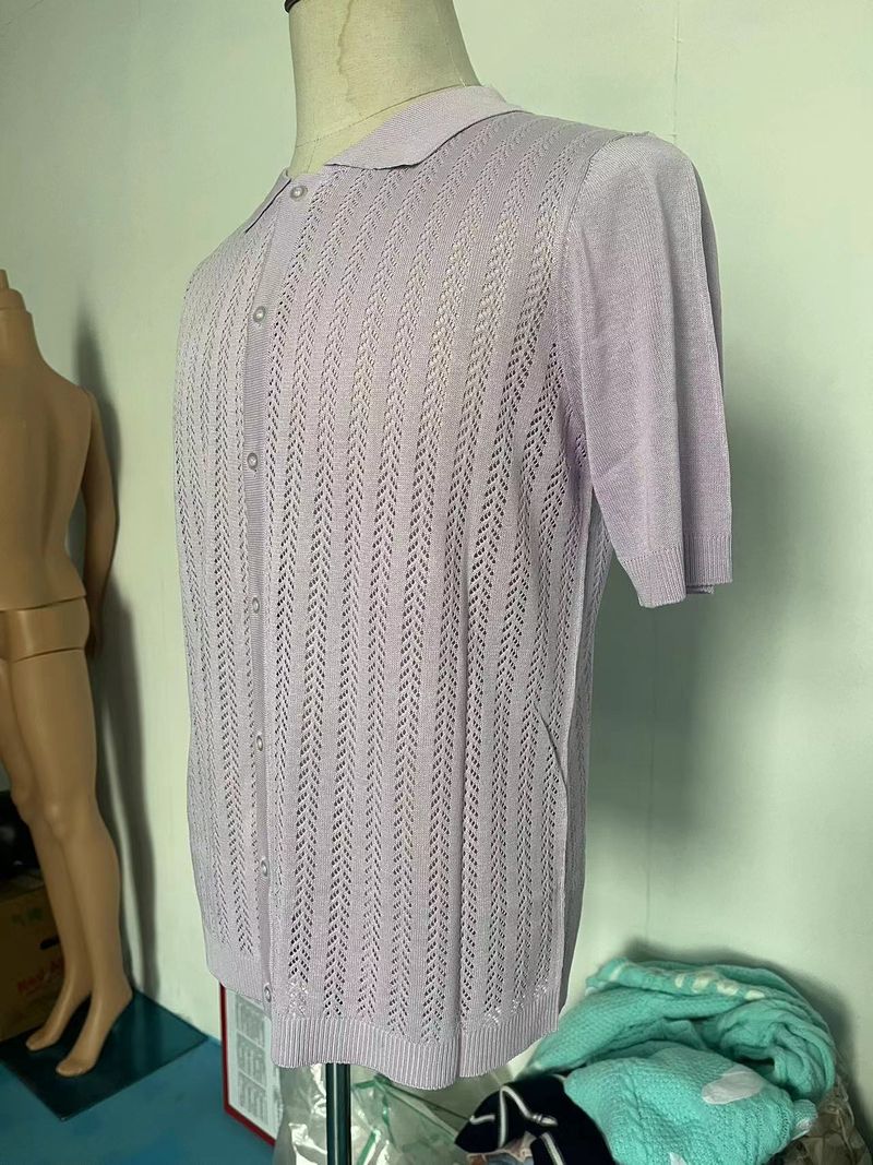 Bărbați îmbrăcăminte casual tricotată Cardigan vară cool Hollow mânecă scurtă cămașă bărbați culoare solidă topuri bărbați_voghion.com