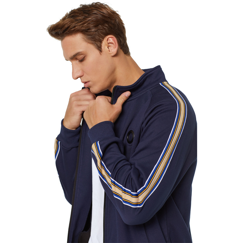 Herrenbekleidung Langarm Sport Zweiteiliger Reißverschluss Kontrastierende bedruckte Linie Mode Lässiger und bequemer Anzug_voghion.com