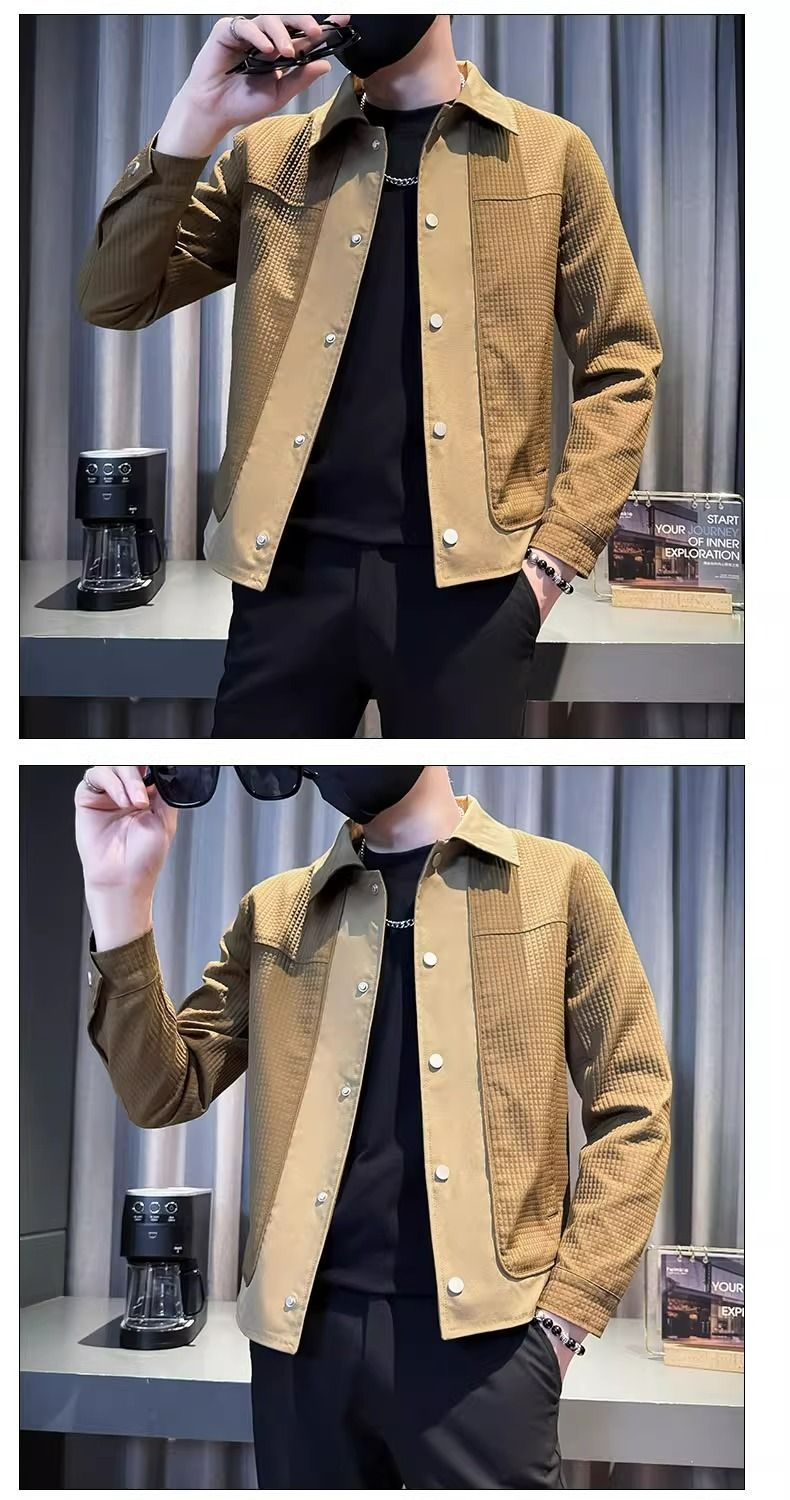 Herren-Arbeitsjacke aus Waffelstrick – Minimalistische Alternative zum Freizeitblazer (M-3XL, Weiß/Schwarz/Khaki)_voghion.com