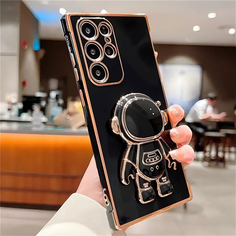 Custodie con supporto per astronauta per Samsung Galaxy S25, S24, S23, S22, S21, S20 Ultra Plus FE, cover con cornice dorata, accessori per telefono_voghion.com