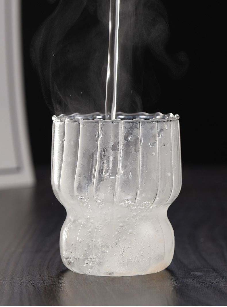 Chubby Striped Borosilicate Glass Tumbler - 400ml Thick-Walled Mug For Coffee, Milk, Oatmeal & Yogurt_voghion.com