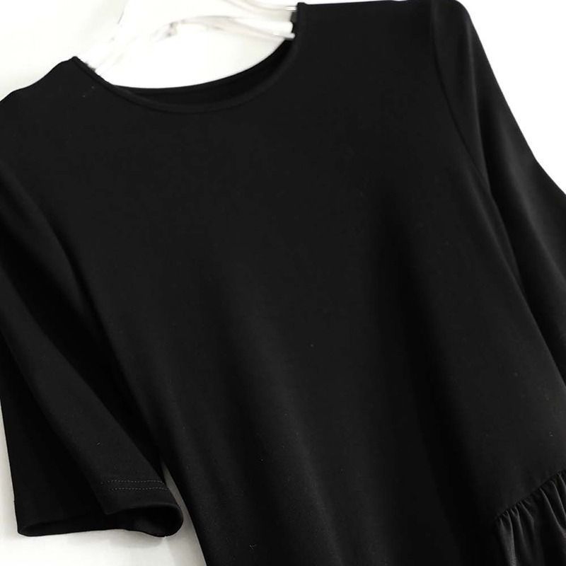 Abito nero Hepburn a maniche corte da donna, estivo, 2025, nuovo, elegante, stile francese, snellente, di media lunghezza_voghion.com