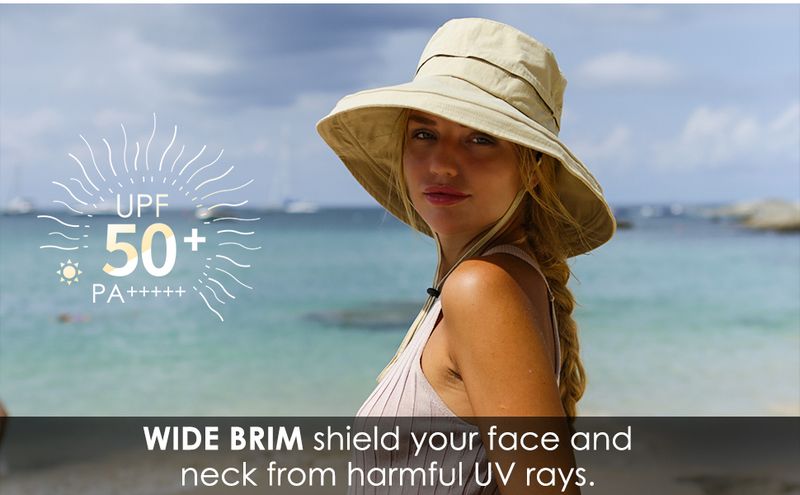 Sun Hats For Women Gardening Hat Wide Brim Ponytail Beach Sun Protection Breathable Cotton Summer Hat With Fold-Up Brim_voghion.com