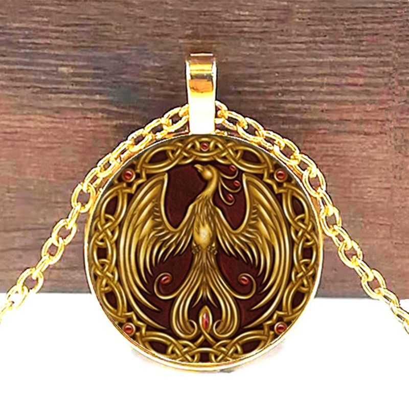 Hot sales Golden Phoenix Glass Pendant Necklace, Necklace_voghion.com