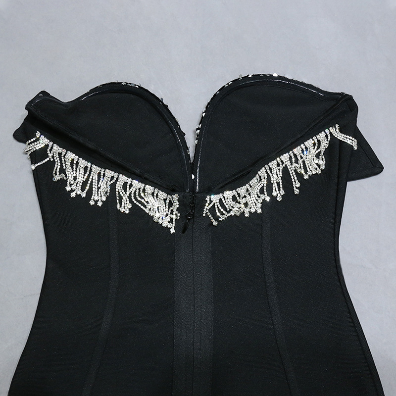Abito da donna da donna con temperamento mondana foderato in mattoni, tubino nero, design di nicchia, abito da sera per banchetti dimagrante di fascia alta_voghion.com