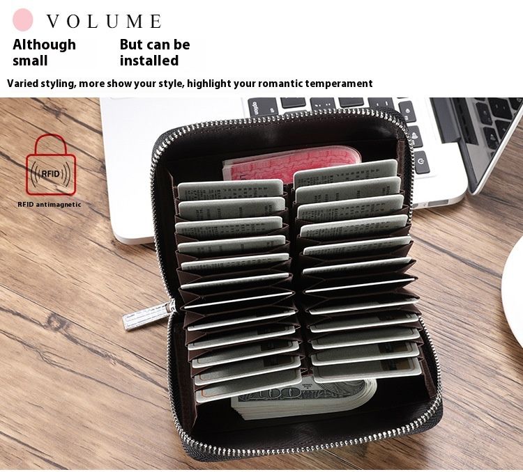 RFID Organ Card Bag Men's And Women's Passport Bags Organ Card Head Cover Layer Cowhide ID Card Holder Large Capacity Card Clip_voghion.com