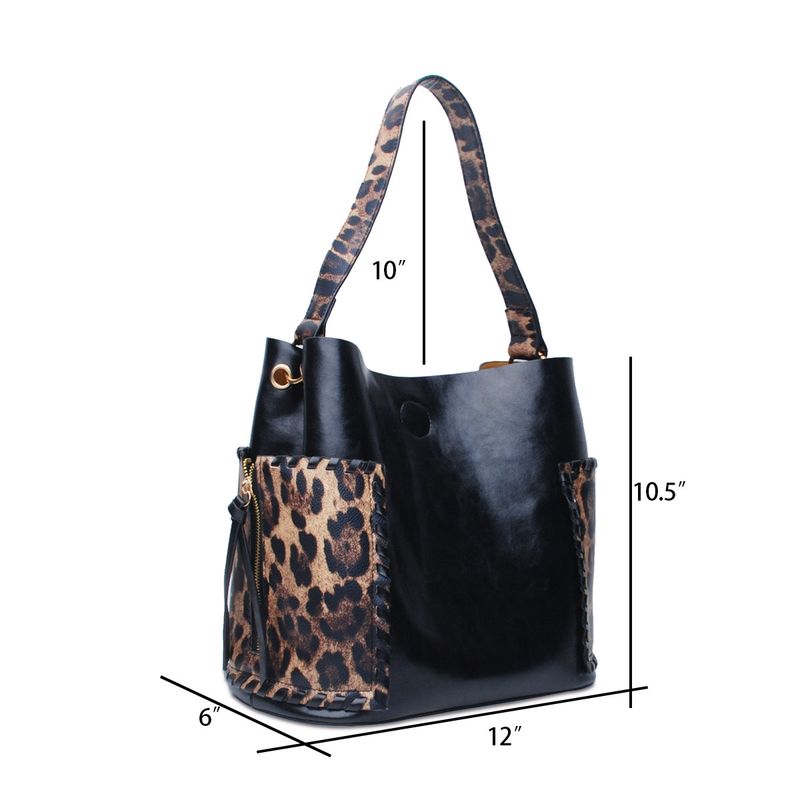 Geantă de damă nouă, model leopard, cu cataramă magnetică, tip găleată, la modă, țesută transfrontalieră, 2023_voghion.com