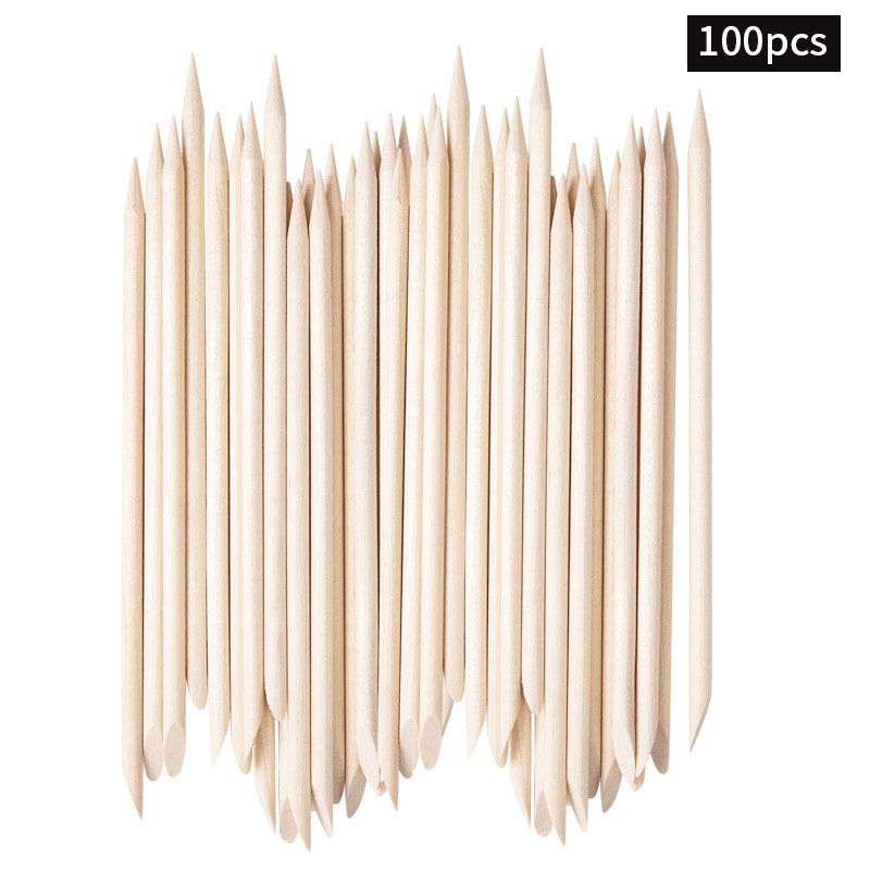 Multifunctional Cuticle Pusher Tool Beech Adhesive Small Drill Clean Excess Nail Polish Orange Wood Stick_voghion.com