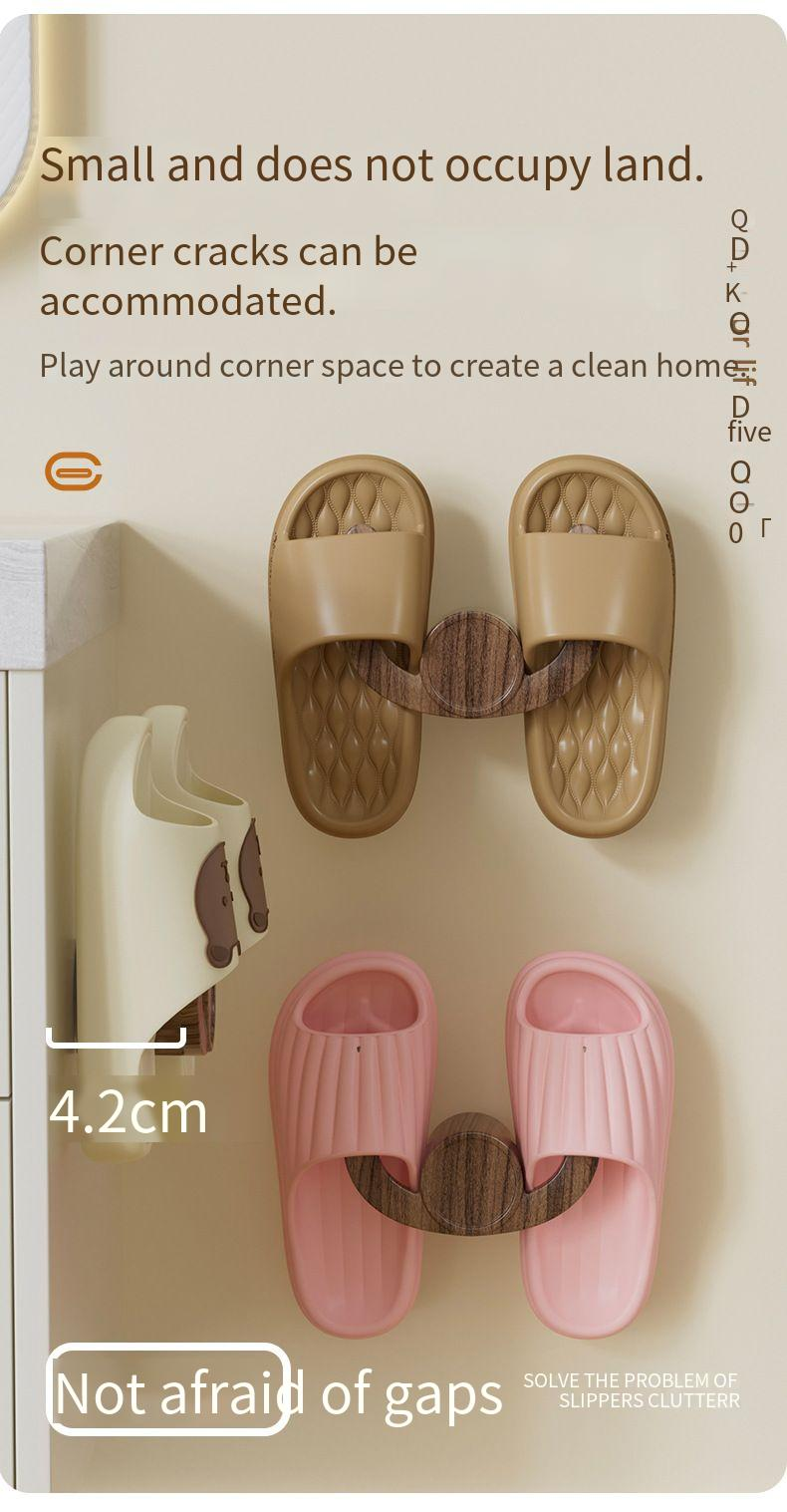 Peach Wood Grain Slipper No-Drill Bathroom Multifunctional Storage Shoe Wall Hanging Rack_voghion.com