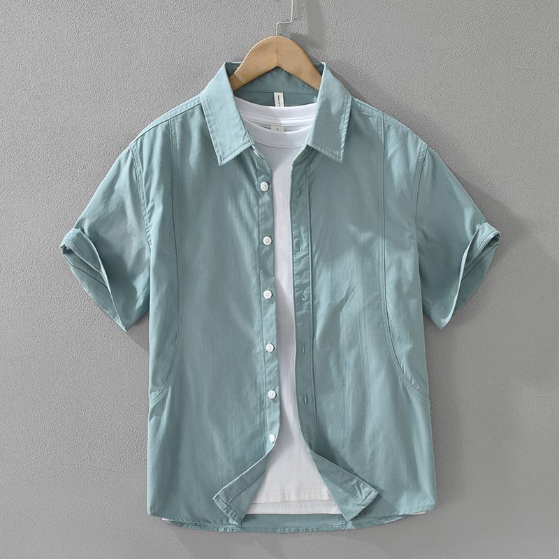 Solid Color Quality Short Sleeved Shirt For Men, Fashionable And Versatile, Artistic And Casual Loose Top_voghion.com