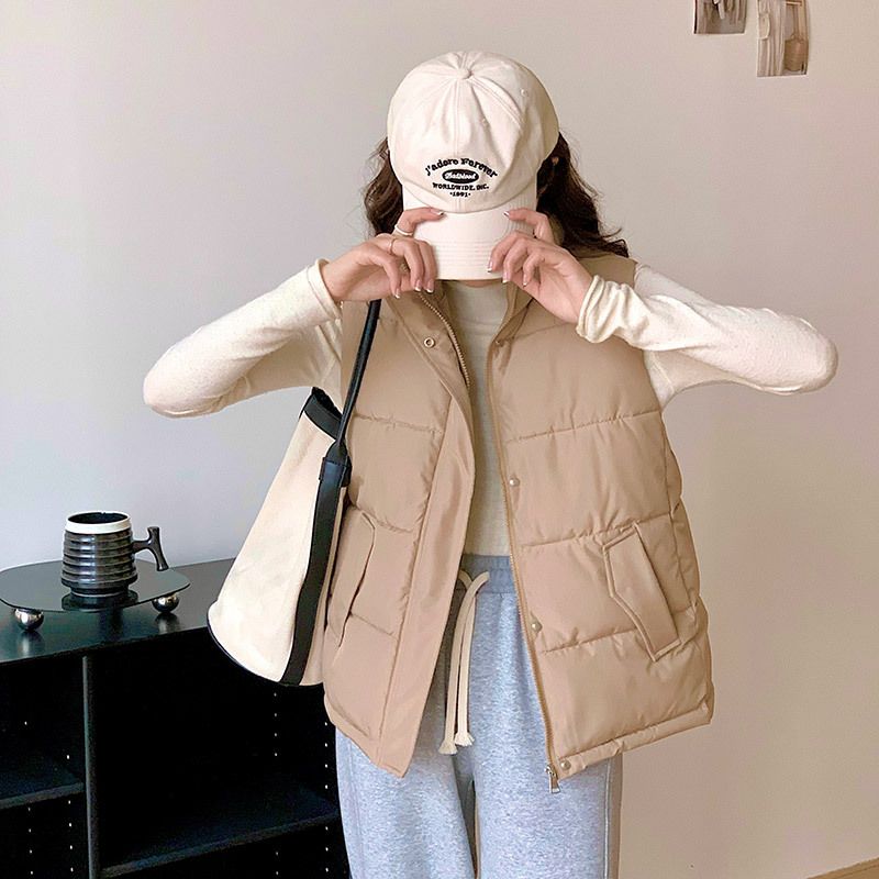 Leichte, wattierte Damenweste mit Stehkragen – gesteppte Polyester-Außenschicht, warme Winteroberbekleidung, lässige Reißverschlussjacke für den täglichen Arbeitsweg_voghion.com