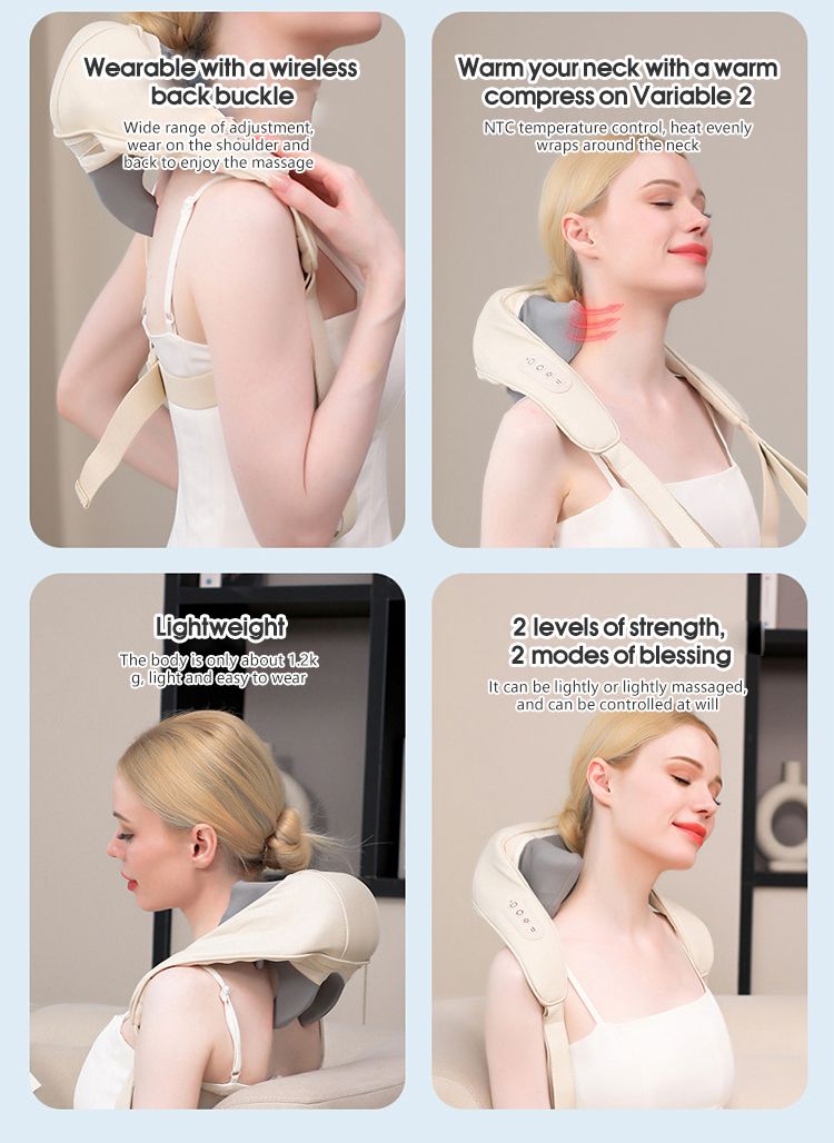 Elektrisches Massagegerät für Rückenschmerzen und Schulterschmerzen, Heißkompresse, beruhigender Massageschal zur Entspannung der Nackenmuskulatur_voghion.com