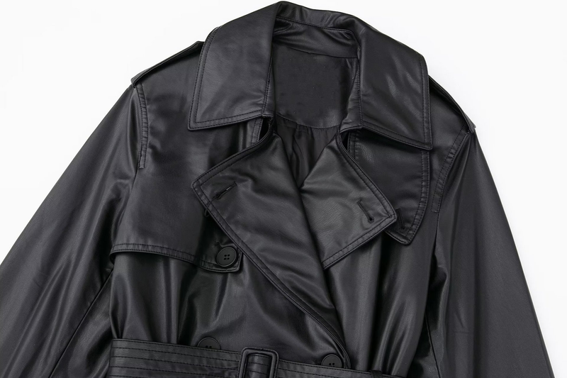 Damesmode lange trenchcoat van imitatieleer herfst losse lange trenchcoat met lange mouwen_voghion.com