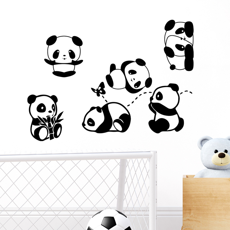 6 Panda süße schwarze Kinderzimmer PVC CH81591 Kindergarten Hintergrund Dekoration Wandaufkleber_voghion.com