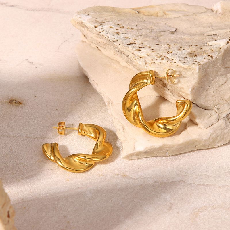 INS Fashion placcato oro C-Ring matrimonio geometria acciaio inossidabile anello intrecciato orecchini gioielli da donna_voghion.com