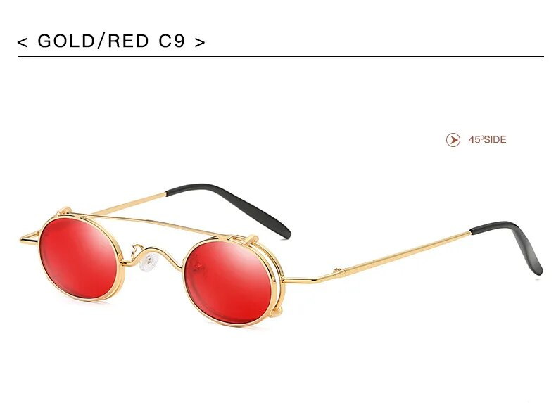 SHAUNA Punk Styles Women Small Oval Sunglasses Fashion Men Removable Clip Dual Use Blue Mirror/Clear Lens Glasses UV400_voghion.com