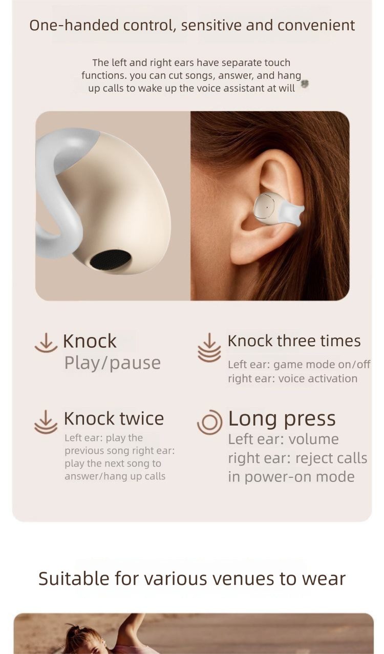 2025 New Bluetooth Headset Bone Conduction Ear Clip Wireless Sports Running Long Battery Life_voghion.com