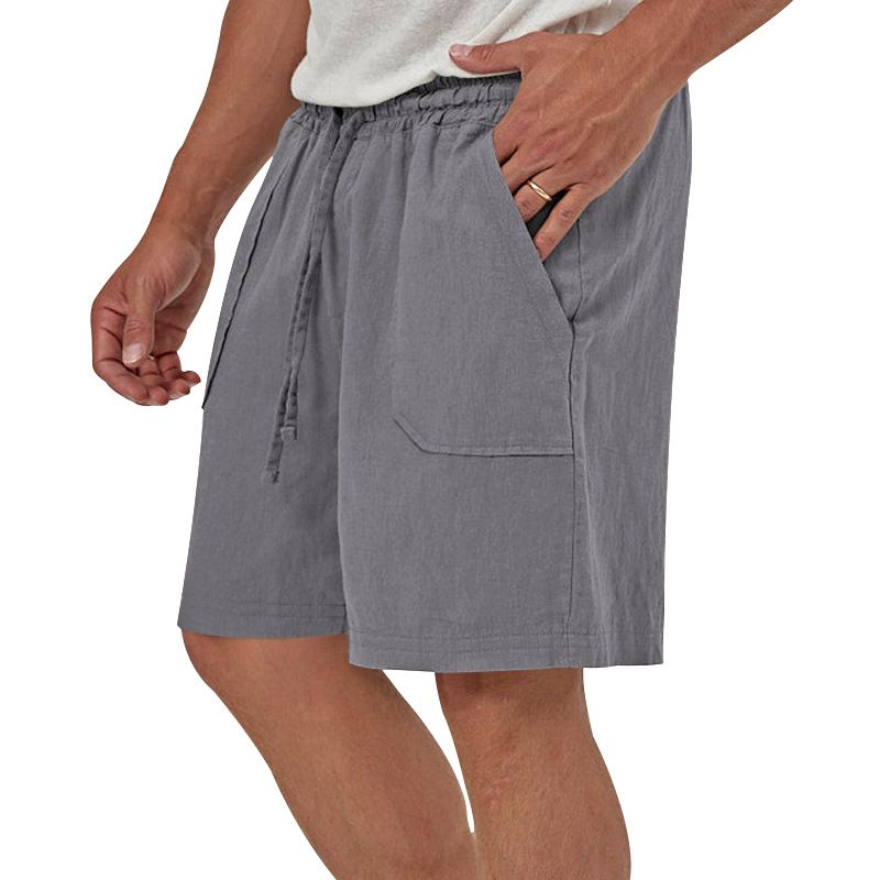 Pantaloncini da spiaggia snellenti in cotone e lino da uomo, nuovi, estivi 2023, con elastico in vita e tinta unita_voghion.com