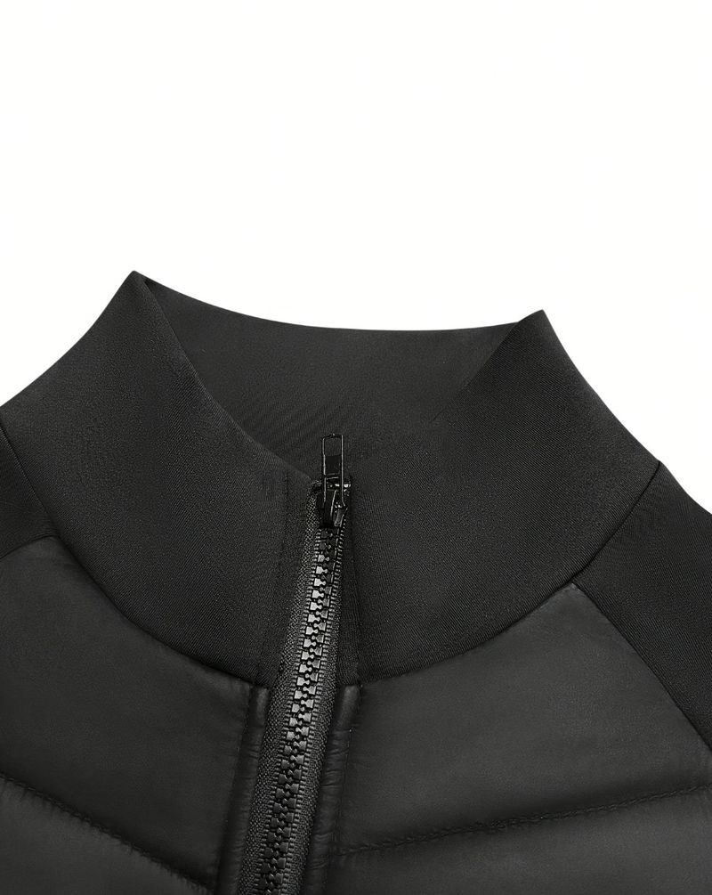 Damen Slim-Fit Patchwork Steppjacke - Stylischer Polyester-Baumwollmantel mit Stehkragen, Elegantes Schwarz, S-XXL (Perfekt für Arbeit & Freizeit)_voghion.com