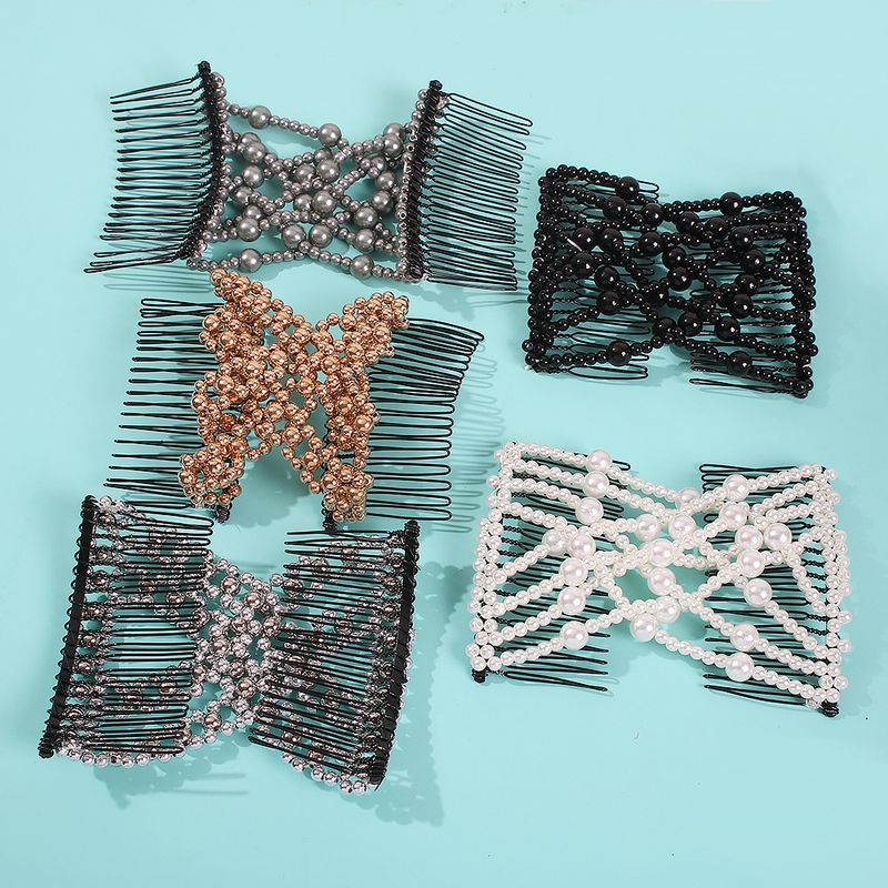 F1322 Creativo Elastico Magico Disco Artefatto Pettine Versatile Perla Fiocco Fermaglio per Capelli_voghion.com
